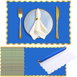 FoldTier 150 Pcs Disposable Paper Placemats Bulk 10"x14" Rectangle Place Mats with Scalloped Edges Dining Table Mat for Wedding Bridal Birthday Halloween Christmas Party Table Decoration(Blue)