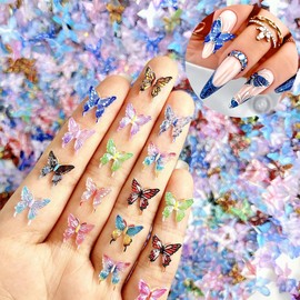 50Pcs Butterfly Nail Charms for Nails Butterfly Nail Rhinestones Spring Summer Butterfly Resin Nail Gem Jewelry 3D Mixed Colorful Butterfly Nail Art Supplies for Women Girls Manicure Decoration