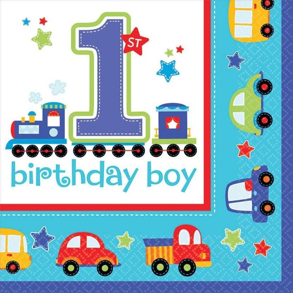 All Aboard! Birthday Party Luncheon Napkins Tableware, Multi Colored, Paper, 6.5" x 6.5" (Folded), 36-Piece