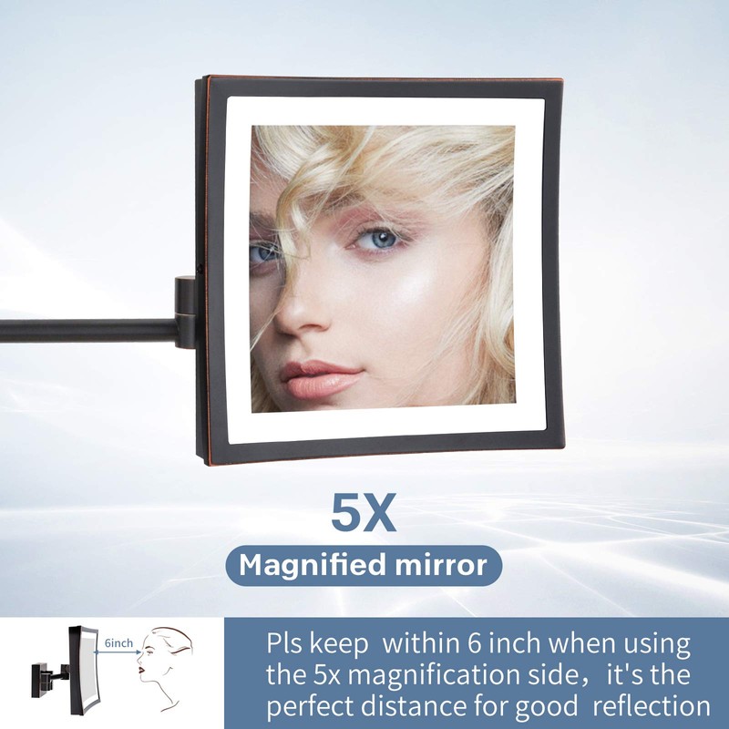 DOWRY LED Lighted 5X Magnifying Makeup Mirror with Plug,8Inch, Polished
