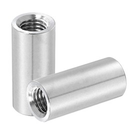 sourcing map 2Pcs M12x1.75x40mm Round Coupling Nuts, Stainless Steel Connector Nut Fasteners Rod Hardware Nuts 18mm OD for Threaded Rod, Industrial Construction Fasteners, Silver