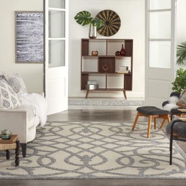 Nourison Palamos Indoor/Outdoor Cream Grey 7'10" x 9'10" Area Rug, Easy Cleaning, Non Shedding, Bed Room, Living Room, Dining Room, Backyard, Deck, Patio (8x10)