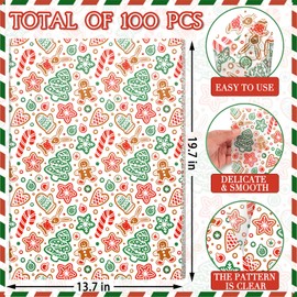 100 Sheet Christmas Tissue Paper, 20x14in Gingerbread Man Xmas Tree Cane Snowflake Pattern Art Paper for Christmas Party Home Decor Gift Crafts (Colorful)
