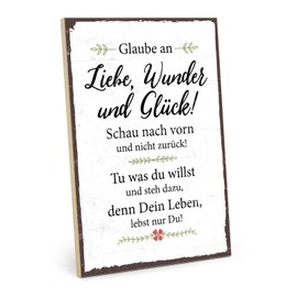 TypeStoff HS-00362 Wooden Sign with Saying - Glory in Miracles, Love and Happiness - Vintage Look with Quote as a Gift and Decoration on the Theme of Future and Life