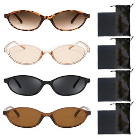 AMSNINK Set of 4 Women's Sunglasses, Women's Sunglasses, Retro Oval Sunglasses, Vintage Sunglasses, Women, UV Protection, Ideal for Beach, City and Leisure