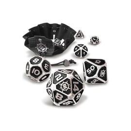 ENHANCE gaming DND Metal Dice Set, 7 Polyhedral Dice with 2-in-1 Vegan Leather Dice Bag and Dice Tray, Solid Metal D&D Dice Set for Pathfinder and Other RPGs (Collectors Edition Black) (Dragon Black