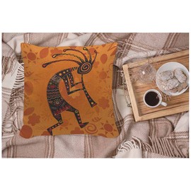 WONDERTIFY Kokopelli Ethnic African Fertility God of Fertility Decorative Throw for Couch Bed Sofa Cushion Cover 45 x 45 cm Orange