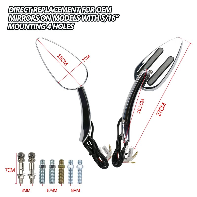 PACEWALKER Motorcycle Rearview Mirror with LED Turn Signal Rear Mirror