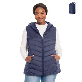 HHE Womens Plus Size Packable Puffer Vest 1X-6X Women's Hooded Lightweight Quilted Puffy Vest (Navyblue,3X)