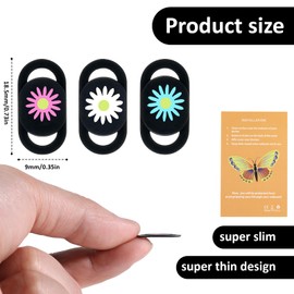 Piriuuo 3 Pcs Laptop Camera Cover Slide, Webcam Cover Slide Cute PC Camera Covers Flower Cameras Cap Ultra Thin Privacy Protector Fit for PC, Tablet, Smartphone