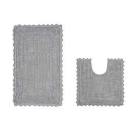 Better Trends 2 Piece Lilly Crochet Rug U-Shape Toilet Rug Soft 100% Cotton Water Absorbent Washable Reversible Bath Mat for Bathroom Floor Decor (21x3420 x 20) Contour Gray