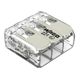 221-683 | WAGO 221 Series Lever-Nuts® for Hazardous Locations | 3-Conductor Splicing Connector | 20 – 10 AWG | Transparent housing, White Operating levers | [Box of 30 Pieces]