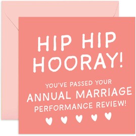 Funny Wedding Anniversary Cards for Husband or Wife - Hip Hip Hooray Marriage Performance Review Card for Spouse - Anniversary Card for Mum Dad Daughter Son in Law | Blank Inside
