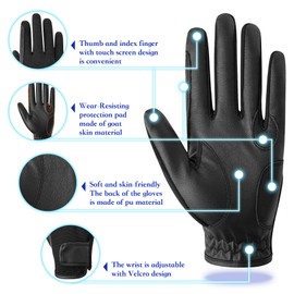 ChinFun Horse Riding Gloves Equestrian Women Youth 100% Polyurethane Leather Durable, Comfortable, Lightweight, Great Grip for Ladies Equestrian Gloves Black Size L