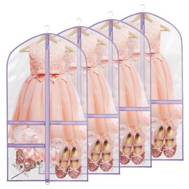 Zilink Garment Bag for Dance Costumes 40” Clear PVC Dance Competition Bag Kids Garment Bag with 3 Clear Zipper Pockets，Set of 4 (Clear/Purple)
