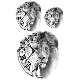 Tatmods Lion Head Clock Wrist Arm Hand Design Temporary Tattoo Waterproof Tattoo For Men and Woman