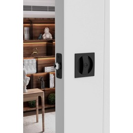 goldenwarm Bed/Bath Pocket Door Lock, Matte Black Contemporary Privacy Square Pocket Door Hardware(2-3/8" Backset), Black Flush Pocket Door Latch(1 Pack)