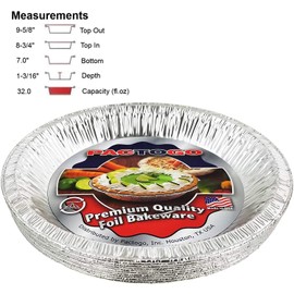 Pactogo Aluminum Foil Pie Pan (Actual Top-Out 9-5/8 Inches - Top-In 8-3/4 Inches - Vertical Depth 1-3/16 Inches) - Disposable Baking Tin Plates (Pack of 12)