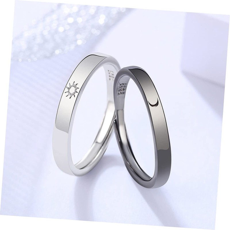 SAFIGLE 1 Pair Adjustable Sun and Moon Couple Rings for