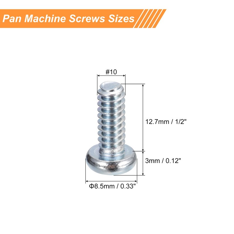 sourcing map #10-24x1/2" Pan Head Phillips Machine Screws, 25pcs Zinc