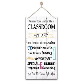 Motivational Classroom Signs Decor, When You Enter This Classroom, Hanging Wood Sign Classroom Décor, Rustic Classroom Wall Décor, Math Teacher Sign, Mathematics Sign, Math Teacher Appreciation Gift