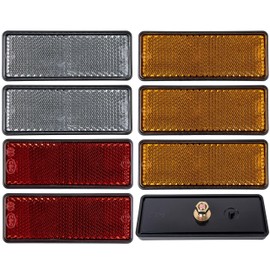 8 Pack Orange White and Red 88 x 35 x 9mm Screw On Rectangular Reflectors with E Mark, Includes Thread + Nuts, Square Reflectors for Trailers, Caravans, Cat's Eye