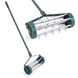 GYMAX Lawn Aerator, 17inch Heavy Duty Rolling Aerator with Sharp Spikes & Anti-Slip Handle, Push Grass Lawn Aerator for Lawn, Garden, Yard, Manual Aerator Tool (Basic)