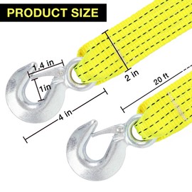 2 Pack Recovery Tow Strap with Hooks 2" x 20 ft Break Strengthened Towing Rope Kit 15000lb ATV Accessories Heavy Duty Recovery Rope for Car UTV Auto Vehicle Securing Straps with Hooks Polyester Belt