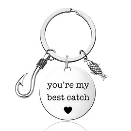 Couple Keychain for Him Her Birthday Gifts for Boyfriend Husband Anniversary Presents for Couples Wife Girlfriend Engraved You're My Best Catch Keychain with Fish Charm