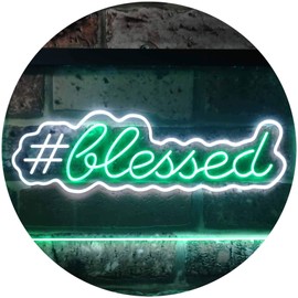 Blessed Hashtag Dual Color LED Neon Sign White & Green 12" x 8.5" st6s32-i3497-wg