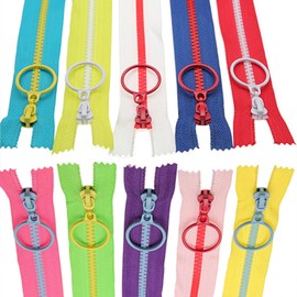 #5 Plastic Zippers with Lifting Ring Pull,10 PCS 12 Inch (30CM),Closed End Resin Zippers,10 Color Mixed Zipper Tape and Pulls,for DIY Sewing Crafts Bags Garment (12”30cm) SHUNLI
