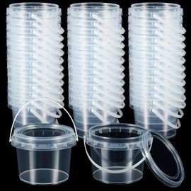 Maxcheck 100 Pcs 10 oz Containers Bulk with Lids and Handles Plastic Clear 300ml Storage Bucket Containers Mini Storage Case for Party DIY Art Craft Pigment Dough Cotton Candy Lotion Small Tools