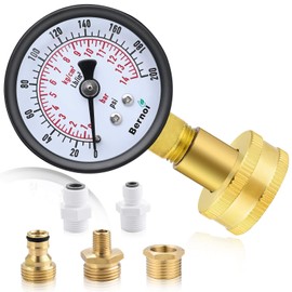 Universal Water Pressure Test Gauge Kit with Brass Hose Fittings, 3/4" Female Coupler Plus 5 Adapters to Test in Multiple Systems, 0-200 Psi Hydraulic Pressure Tester