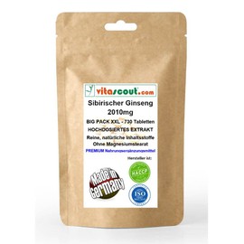 Sibirischer Ginseng Extrakt entspricht 2010mg Pulver PRO TABLETTE - MADE IN GERMANY - 730 Tabletten - OHNE MAGNESIUMSTEARAT