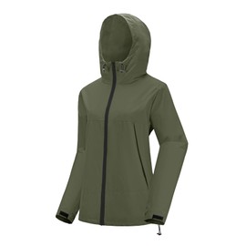 Avoogue Women Casual Raincoats Outdoor Hooded Rain Jacket Waterproof Lightweight Windbreaker Jacket With Pockets Army Green M