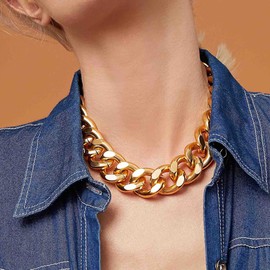 Octwine Women Statement Punk Cuban Link Chain Choker Necklace Chunky Chain Link Necklace Boho Fashion Collar Necklace for Women
