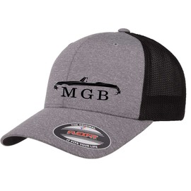 MG MGB Convertible Sports Car Classic Outline Design Flexfit 6511 Trucker Mesh Fitted Cap Heather/Black