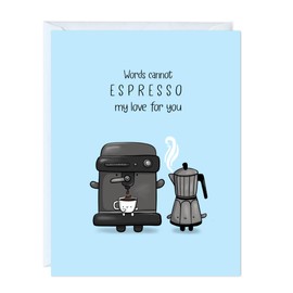 Cute Valentines Day Anniversary Card for Her Him/Girlfriend Wife/Husband Boyfriend, Friendship Thank You Birthday Vday Kawaii Greeting Card (Espresso My Love)
