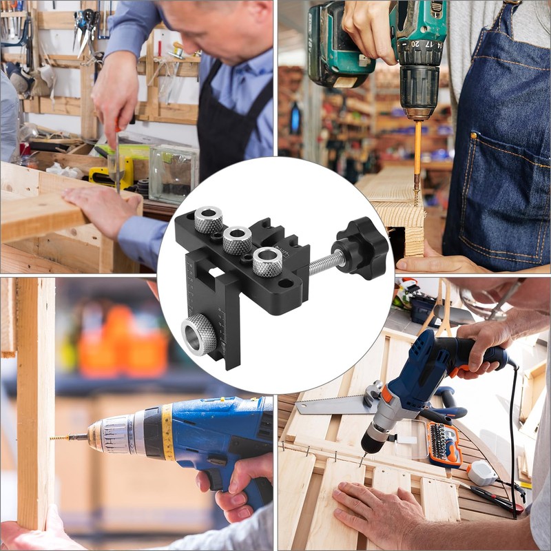 QWORK® 3-in-1 Pocket Hole Jig Kit for 8/10/15 mm Dowels,