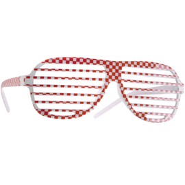dressforfun Retro Glasses, Party Sunglasses, Checked Frame, for 90s Party, Oktoberfest, Ballermann Theme Parties, Photo Box Accessories, Festival Gadget - Grid Glasses Red/White, Pack of 1