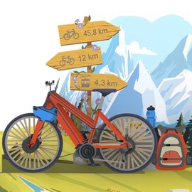 MOKIO® Pop Up Card - Bicycle - 3D Greeting Card Birthday Card or Bike Tour Voucher