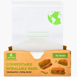 Biofuture Biodegradable Freezer Bags - Double Seal Sandwich Bags | Leakproof Resealable Food Bags| EN13432 Certified Compostable Freezer Bags | Small Plastic Bags for Food (Sandwich 1 Pack / 50 pcs)