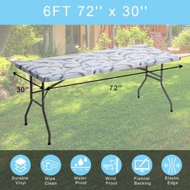 6ft Picnic Table Cover Rectangle, Vinyl Fitted Tablecloth with Elastic Edge, 30’’x72’’ Waterproof Reusable Table Cloth for Indoor Outdoor Home Camping Picnic Party, Feather Printed Design, 2 Pack