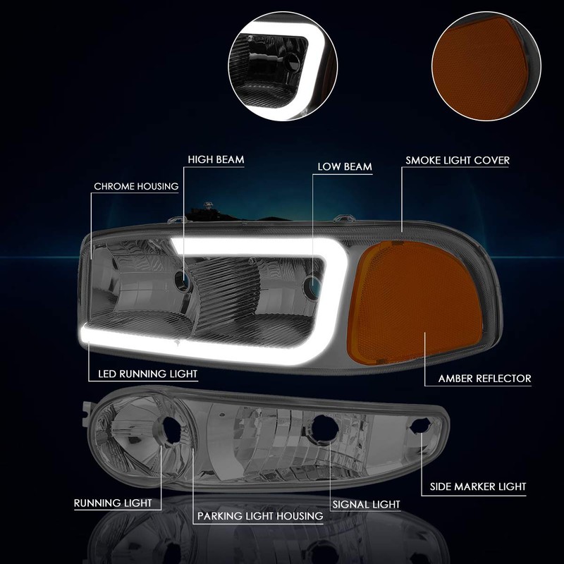 PM PERFORMOTOR [4Pcs] LED DRL Headlights Assembly+Bumper Lamps Compatible with