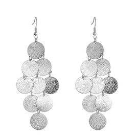 Multilayer Disc Earrings for Women Trendy Long Gold Silver Plated Brushed Textured Pattern Multiple Round Circle Statement Tassel Earrings Boho Geometric Jewelry, Extra large, Alloy Steel, No Gemstone