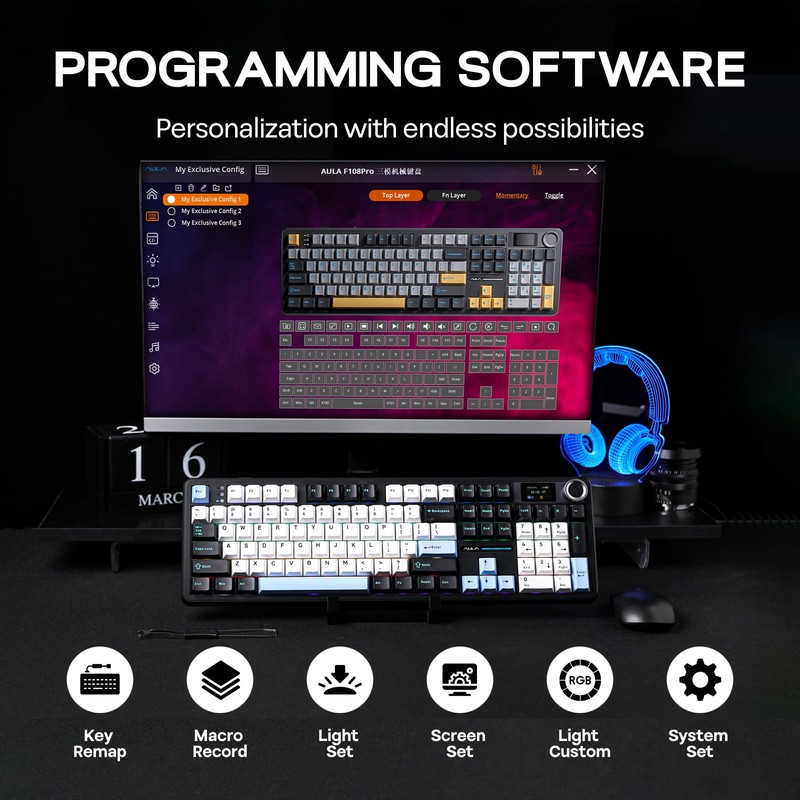 EPOMAKER X Aula F108 PRO Wireless Gaming Keyboard with Screen,