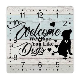 Zyadsinoudor Welcome We Hope You Like Dog PVC Clock Labrador Retriever Dog Square Large Wall Clock Animal Puppy 12in Silent Non-Ticking Classic PVC Clock Decorative for Bedroom Dining Room Cafes Hotel