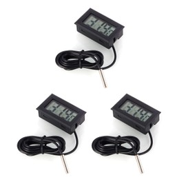 WINGONEER 3Pcs Digital LCD Thermometer Temperature Monitor with External Probe For Fridge Freezer Refrigerator Aquarium -Black