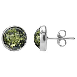 Ian and Valeri Co. Green Amber Sterling Silver Round Stud Earrings