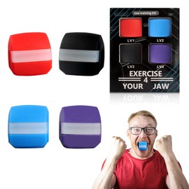 Quesuc Pack of 4 Jaw Trainer Ball, Jaw Line Chew Trainer, Double Chin Trainer Ball, Jaw Line Defining, Jaw Trainer Fitness Ball, Neck Face Tightening, Jaw Chew Ball (Four Colours)